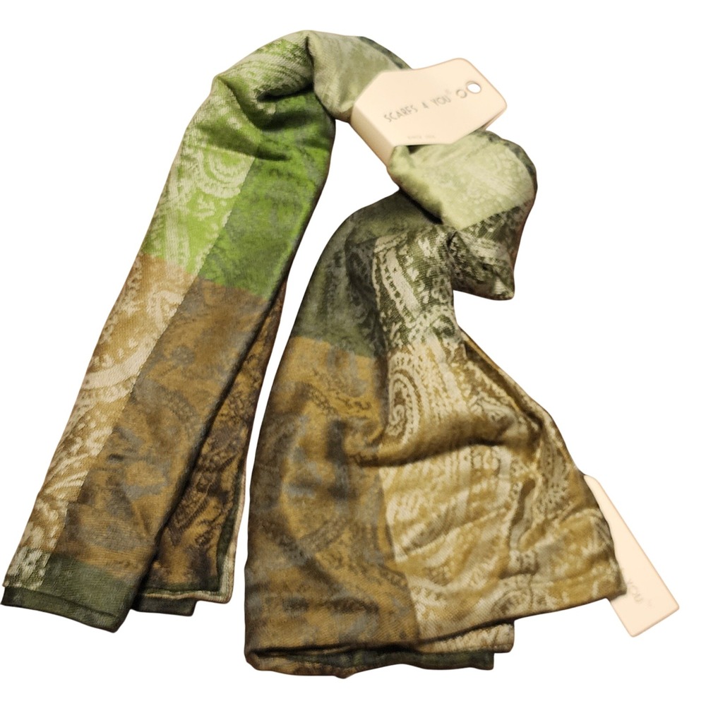 SCARFS 4 YOU Green Gold Paisley Print Viscose Blend Oversized Scarf Wrap